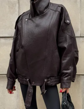 Стильная женская куртка из натуральной зернистой кожи COLLECTION DARK BURGUNDY - фото 3