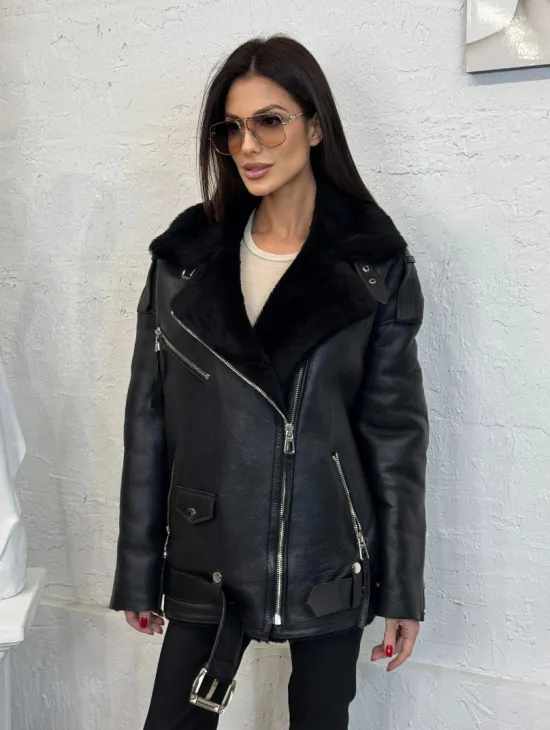 Дубленка зимняя авиатор из натуральной овчины - цвет черный - фото 6