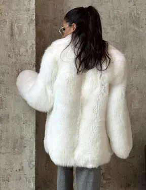 Шуба белого цвет из меха Финского песца - фото 2