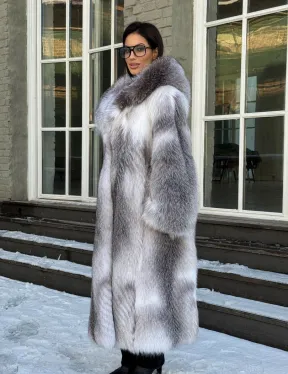 Длинная шуба из меха Arctic Fox с капюшоном, росшив - серая - фото 8