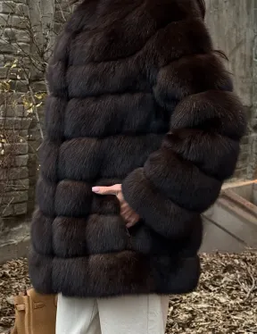 Шуба из соболя с воротником шанель, поперечка - фото 1