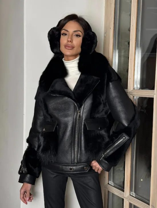 Черная дубленка на молнии с меховым воротником из финского песца - фото 10