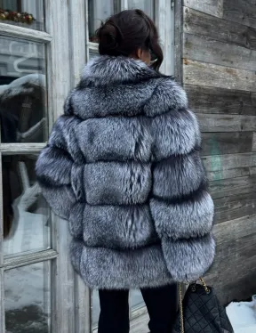 Шикарный полушубок из чернобурки Premium collection, английский воротник - фото 6