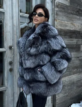 Шикарный полушубок из чернобурки Premium collection, английский воротник - фото 7