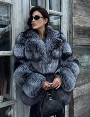Шикарный полушубок из чернобурки Premium collection, английский воротник - фото 11