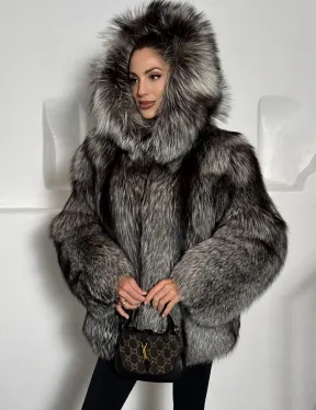 Полушубок из чернобурки с капюшоном цельные пластины - фото 3