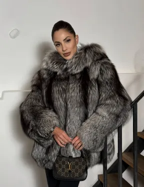 Полушубок из чернобурки с капюшоном цельные пластины - фото 13