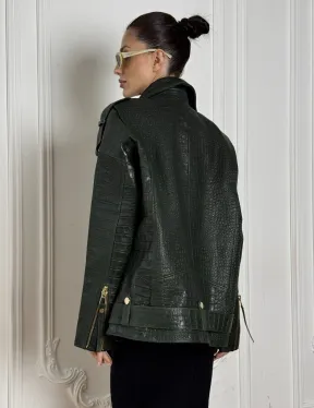 Куртка - косуха из натуральной кожи «CROCO» Dark green - фото 2