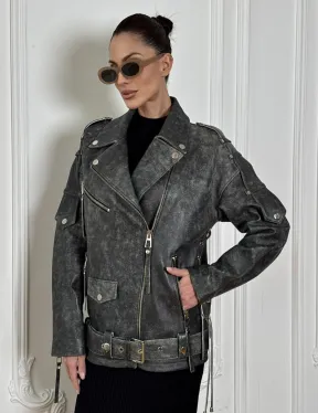 Косуха женская из натуральной кожи Vintage со шнуровкой - цвет серый - фото 6