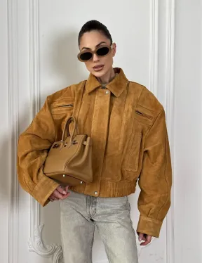 Женская замшевая куртка бомбер Camel  - «High street style» - фото 8