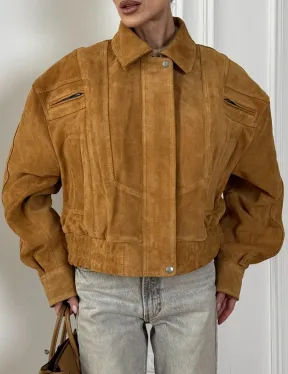 Женская замшевая куртка бомбер Camel  - «High street style» - фото 1