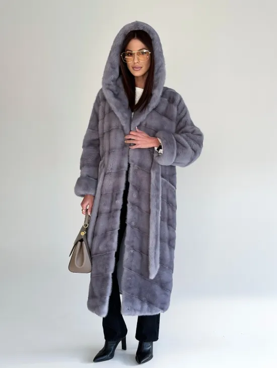 Удлиненная норковая шуба - кимоно с капюшоном - фото 17