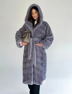 Удлиненная норковая шуба - кимоно с капюшоном - фото 14