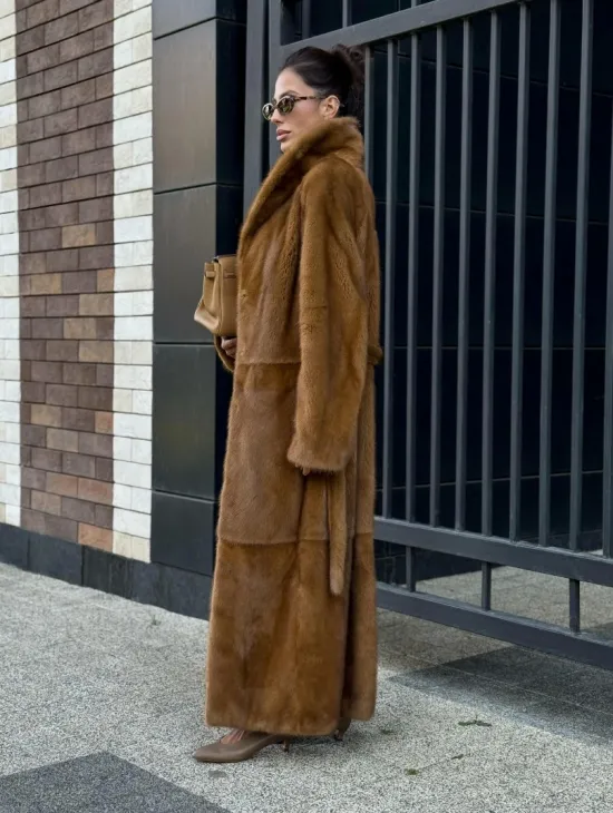 Роскошная норковая шуба с воротником шаль Vintage Dark Gold - фото 10