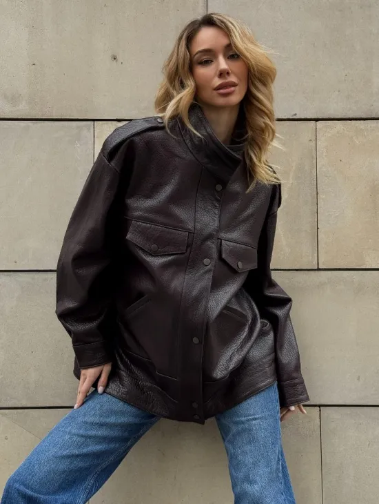 Кутка - бомбер оверсайз из натуральной кожи в стиле Y2K - фото 0