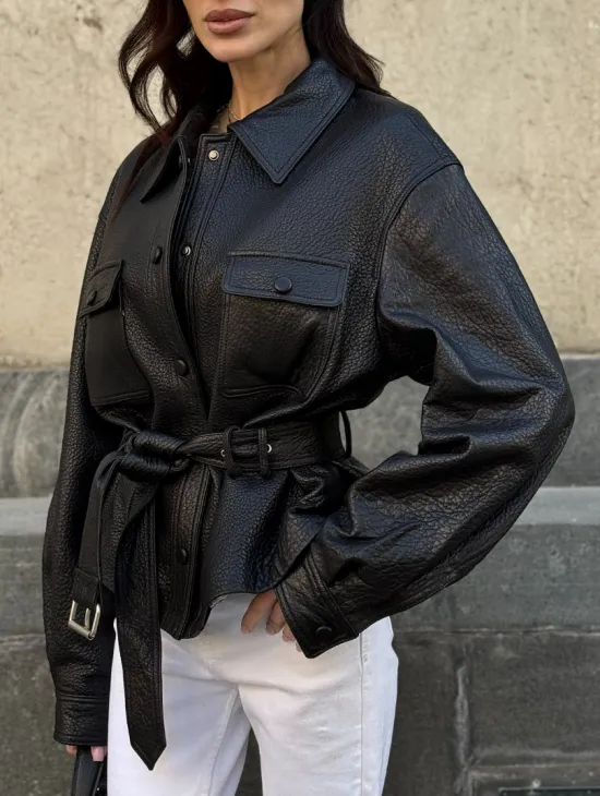 Красивая черная кожаная куртка - рубашка из кожи Joomba - фото 2