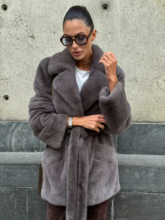 Норковая шуба лавандового цвета - VELVET - фото 7