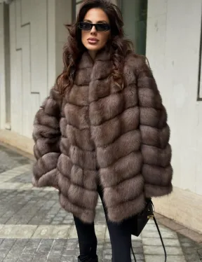 Женская шуба из меха куницы в цвете соболь - фото 8