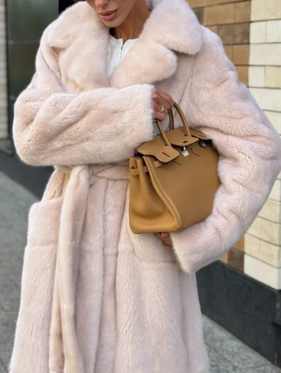 Шуба норковая - пальто с поясом, классика - фото 2