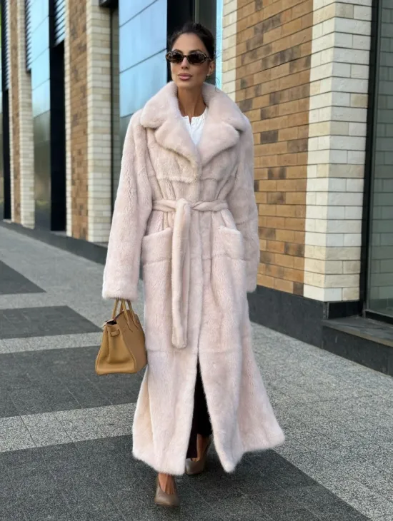 Шуба норковая - пальто с поясом, классика - фото 0