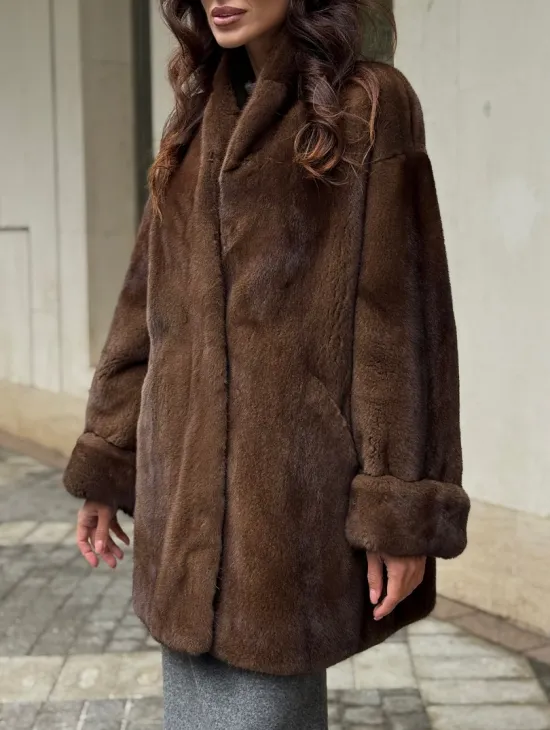 Коричневая шуба из норки - фото 1