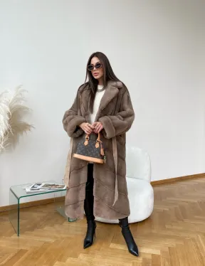 Шуба кимоно из скандинавской норки в цвете пастель - фото 5