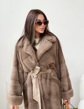 Шуба кимоно из скандинавской норки в цвете пастель - фото 2