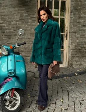 Полушубок норковый - цвет изумруд - фото 8