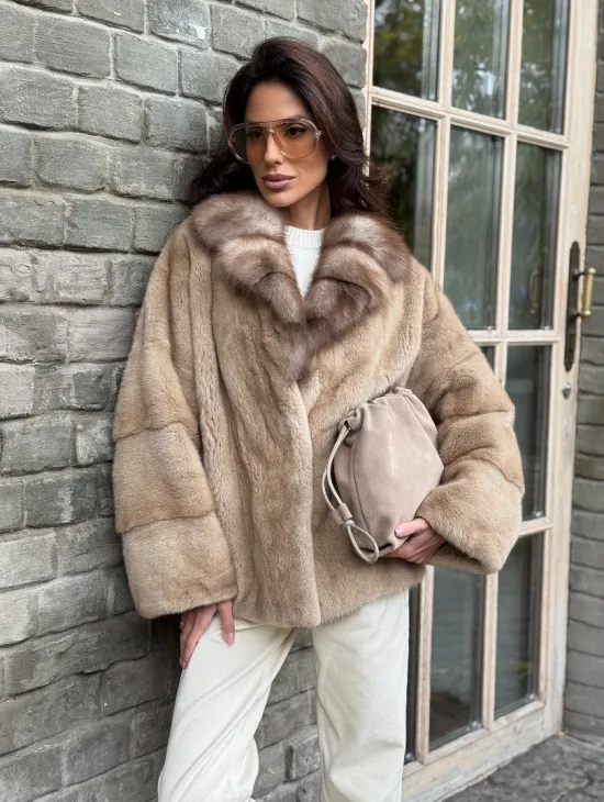 Норковый полушубок - автоледи с куницей - фото 5