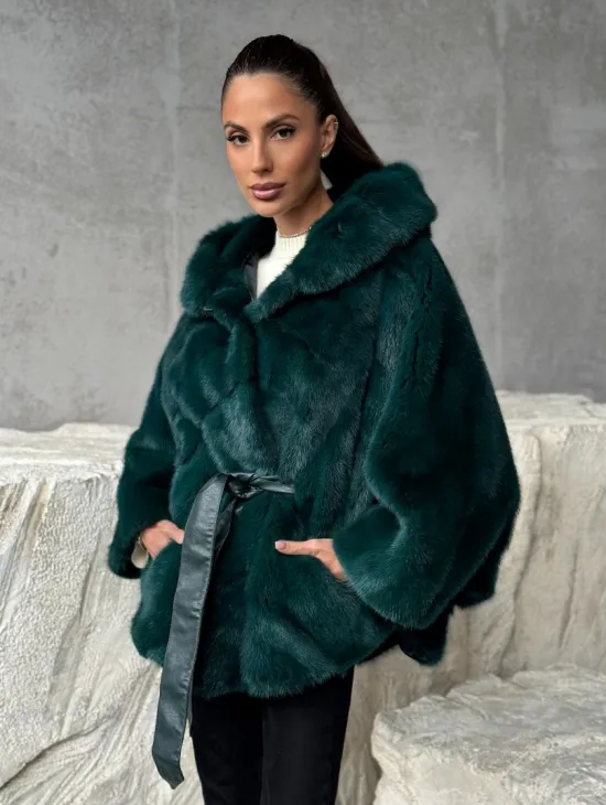 Норковый полушубок с капюшоном - фото 3