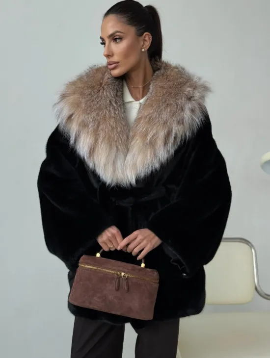 Норковый полушубок с капюшоном рысь - фото 4