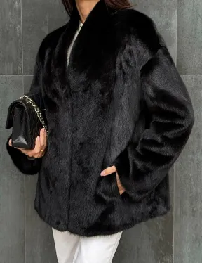 Черный норковый полушубок V-образный воротник - фото 1