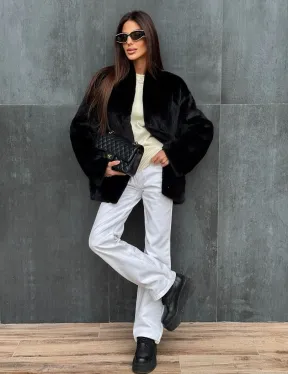 Черный норковый полушубок V-образный воротник - фото 3