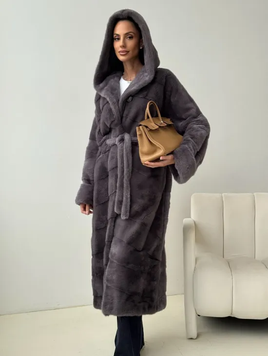 Длинная норковая шуба - капюшон кобра - фото 7
