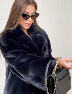 Норковая шуба синего цвета - фото 2
