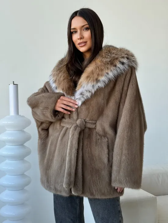 Норка - шуба летучая мышь с капюшоном рысь - фото 6