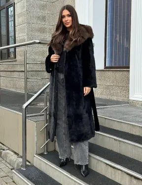 Черная норковая шуба с капюшоном куница - фото 9