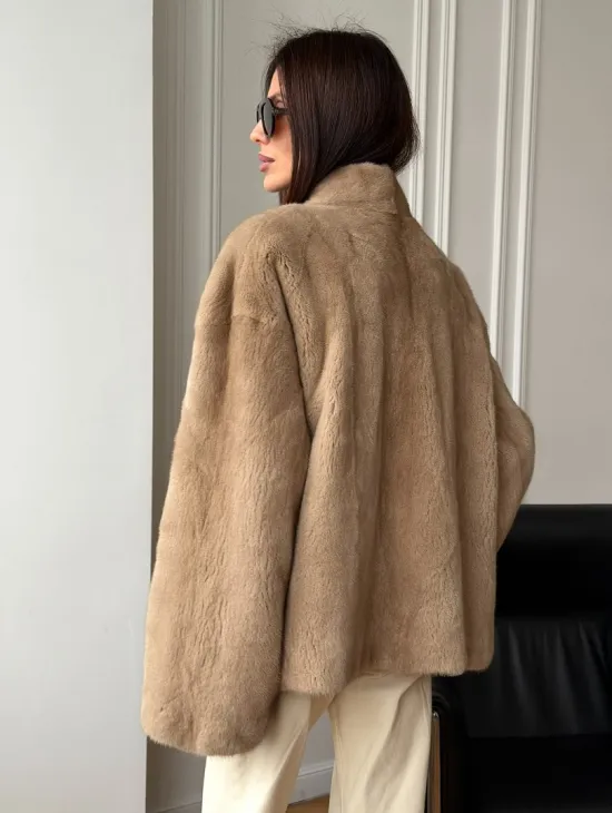 Норковый жакет (бежевый) - фото 7