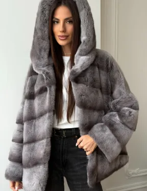 Норковый полушубок с капюшоном - цвет Platinum - фото 7