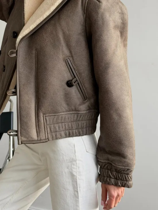 Короткая дубленка - воротник шаль - фото 3