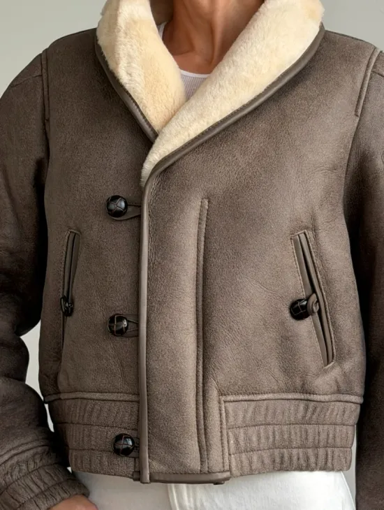 Короткая дубленка - воротник шаль - фото 1