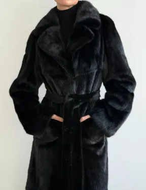 Черная шуба из меха норки - классический стиль - фото 1