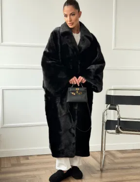 Черное меховое норковое пальто в стиле 