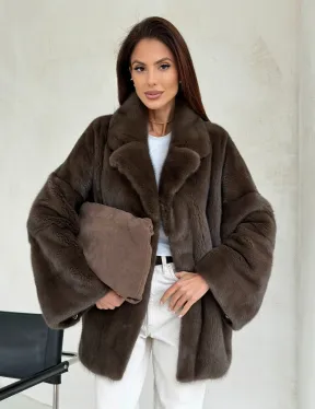 Меховой норковый жакет - английский воротник - фото 12