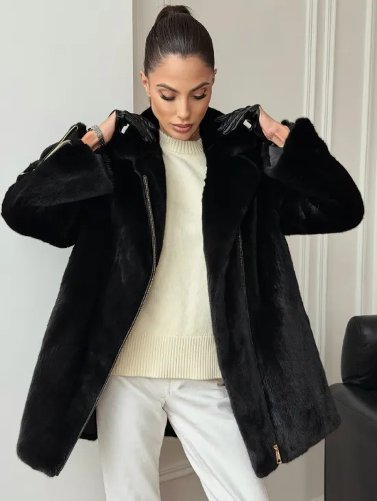 Черная норковая косуха - фото 10