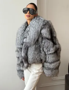 Кроп-полушубок с шалевым воротником из чернобурки - фото 10