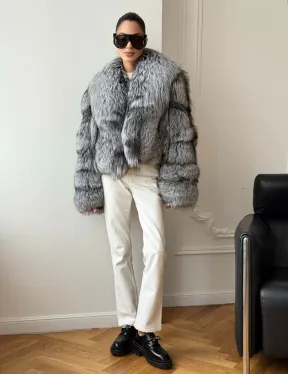 Кроп-полушубок с шалевым воротником из чернобурки - фото 6