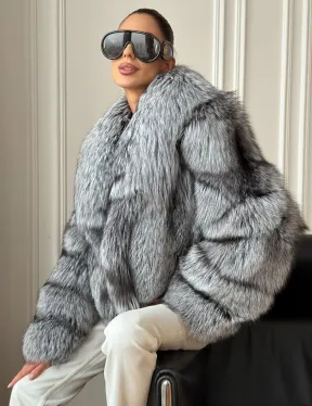 Кроп-полушубок с шалевым воротником из чернобурки - фото 5