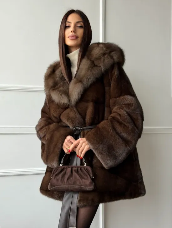 Шуба норка - кимоно с капюшоном - фото 8
