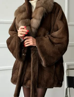 Полушубок автоледи норковый - воротник куница - фото 2